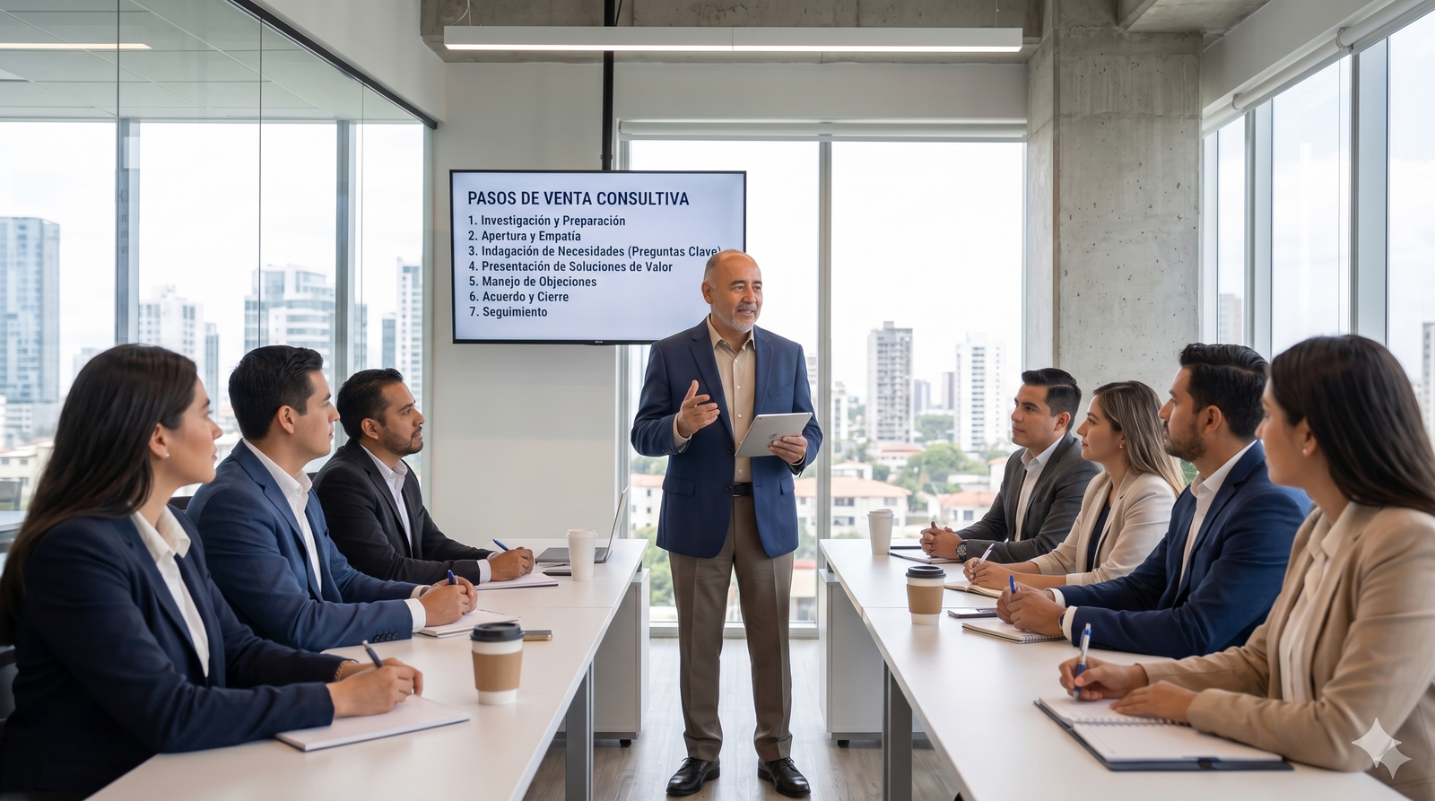 Rogelio Benavides impartiendo capacitación de venta consultiva a equipo comercial en CDMX